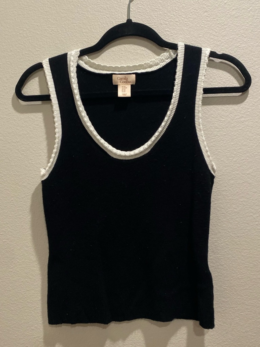 Camila Coelho Black Knit Tank with White Trim